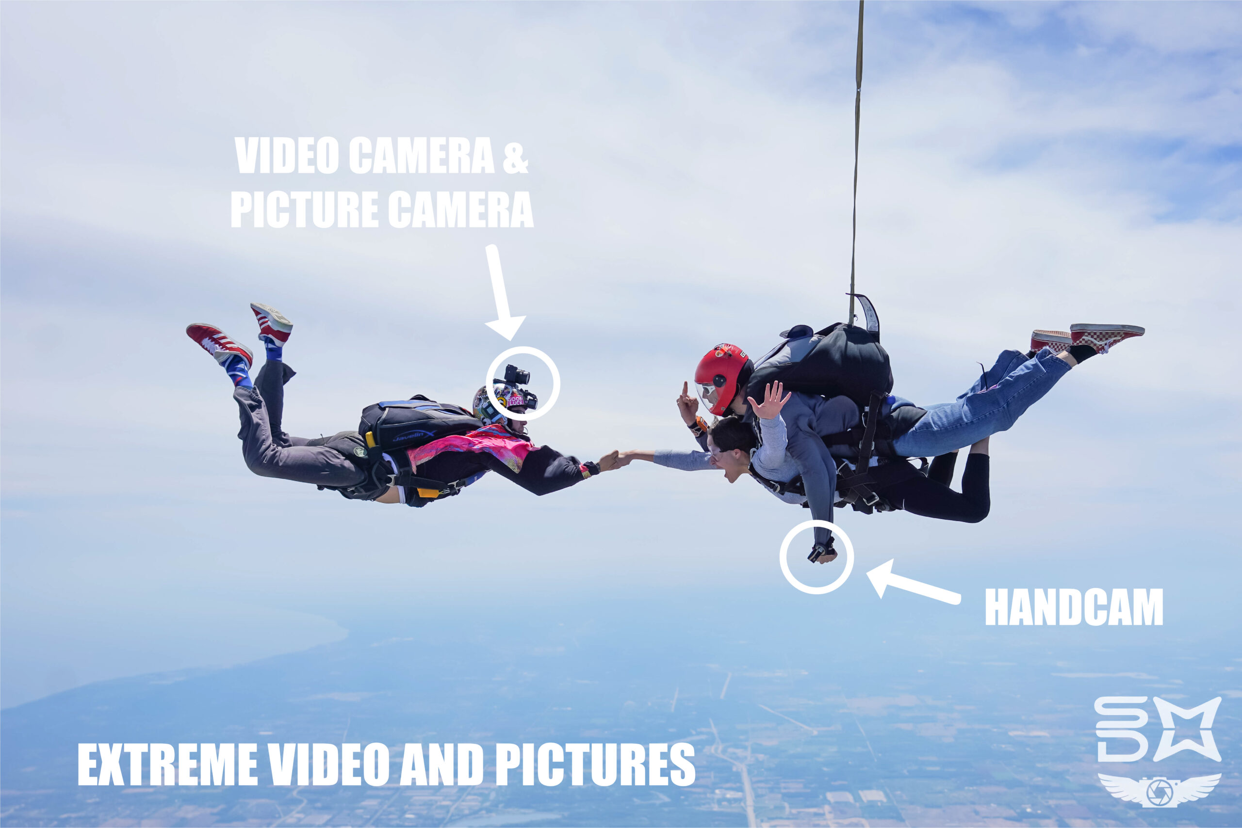 Tandem Skydive with outside videographer and handcam video