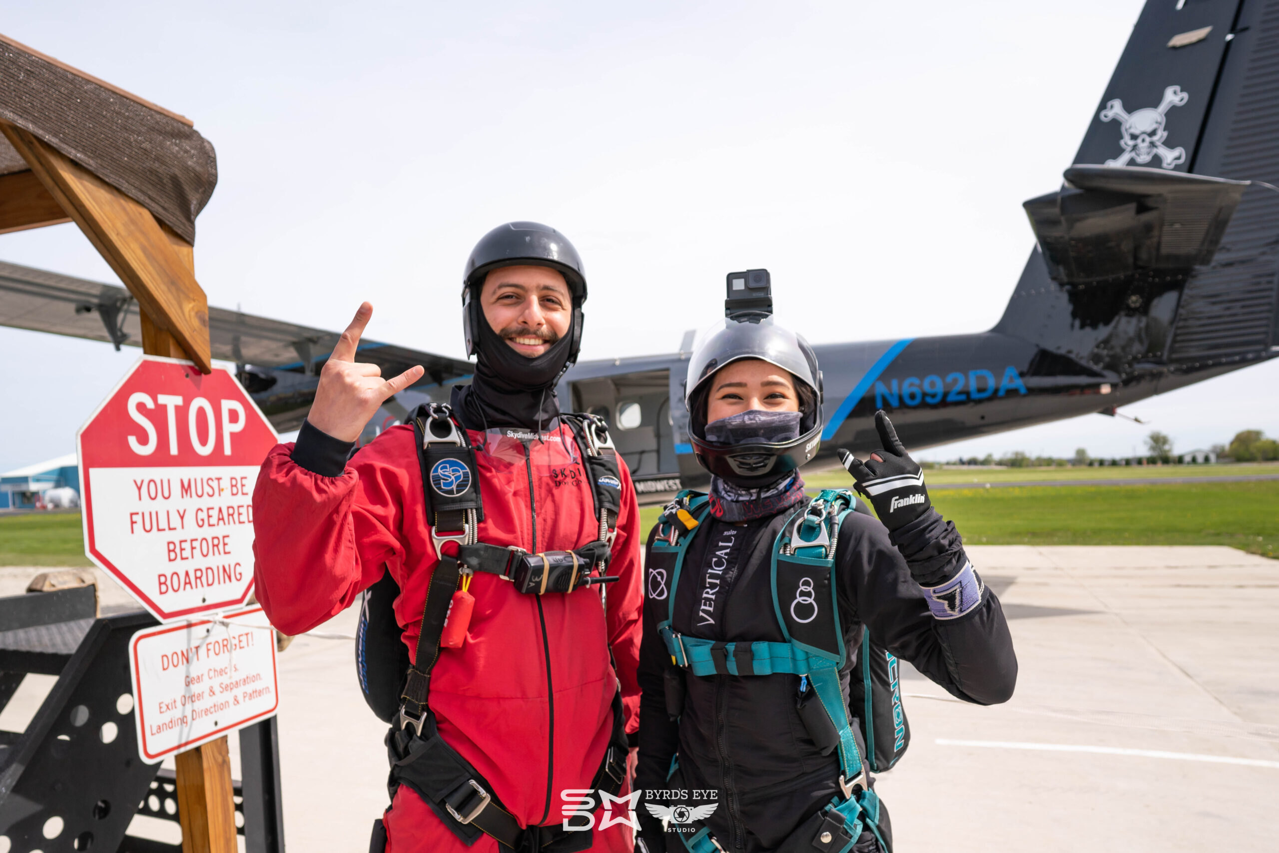 Skydiving student smiling before a skydiving license jump