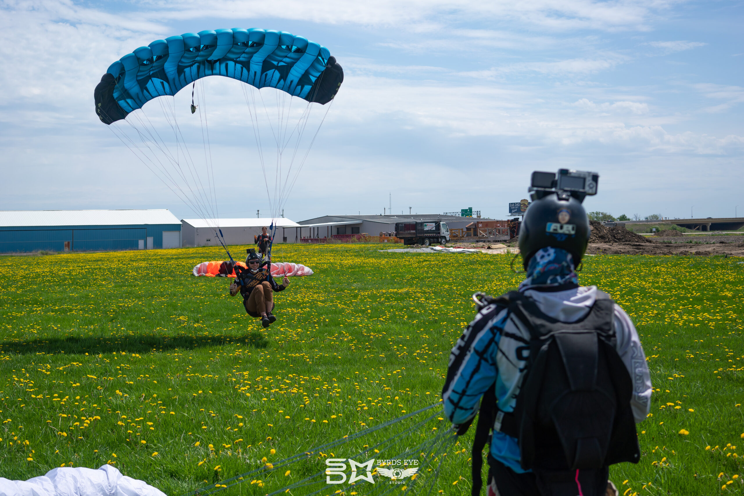 Filming a parachute landing