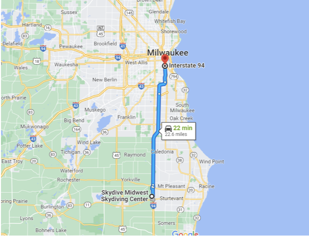 google map directions from mke to sdmw